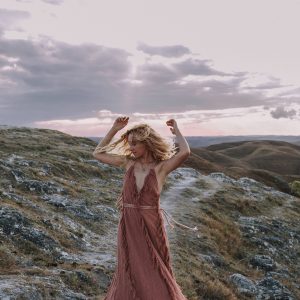 Dusty Pink Maxi Dress Bohemian Evening Belted Bridesmaid