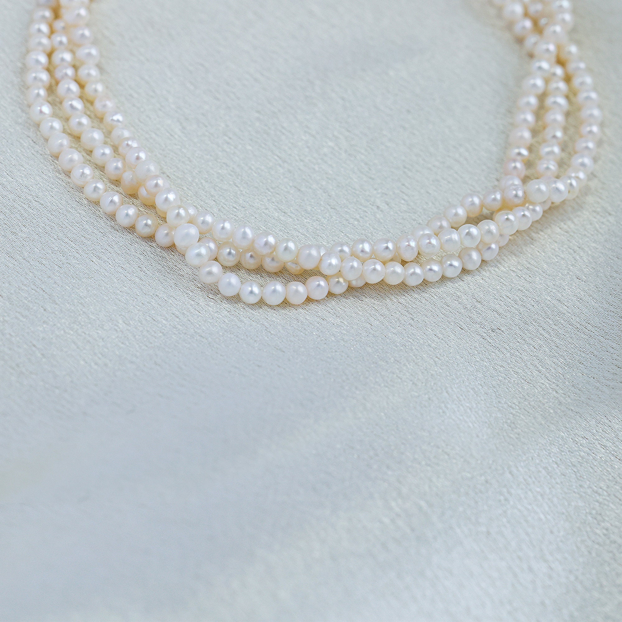 Tiny Freshwater Pearl Choker Necklace 3 Layered Thin Tiny Freshwater Pearl Choker Necklace 3 Layered Thin