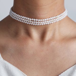 Tiny Freshwater Pearl Choker Necklace 3 Layered Thin