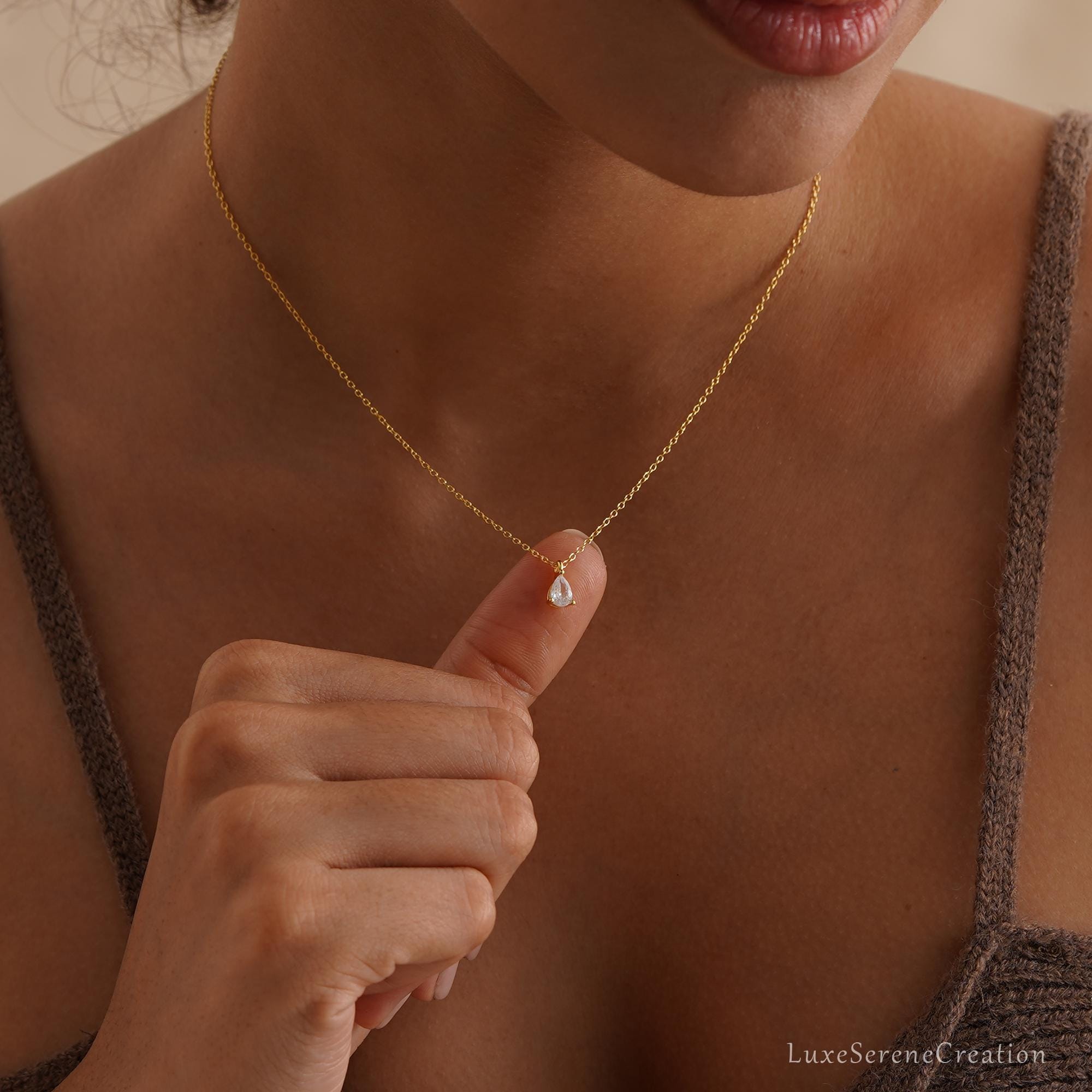 925 Sterling Silver Teardrop Diamond Necklace Single Pear 925 Sterling Silver Teardrop Diamond Necklace Single Pear