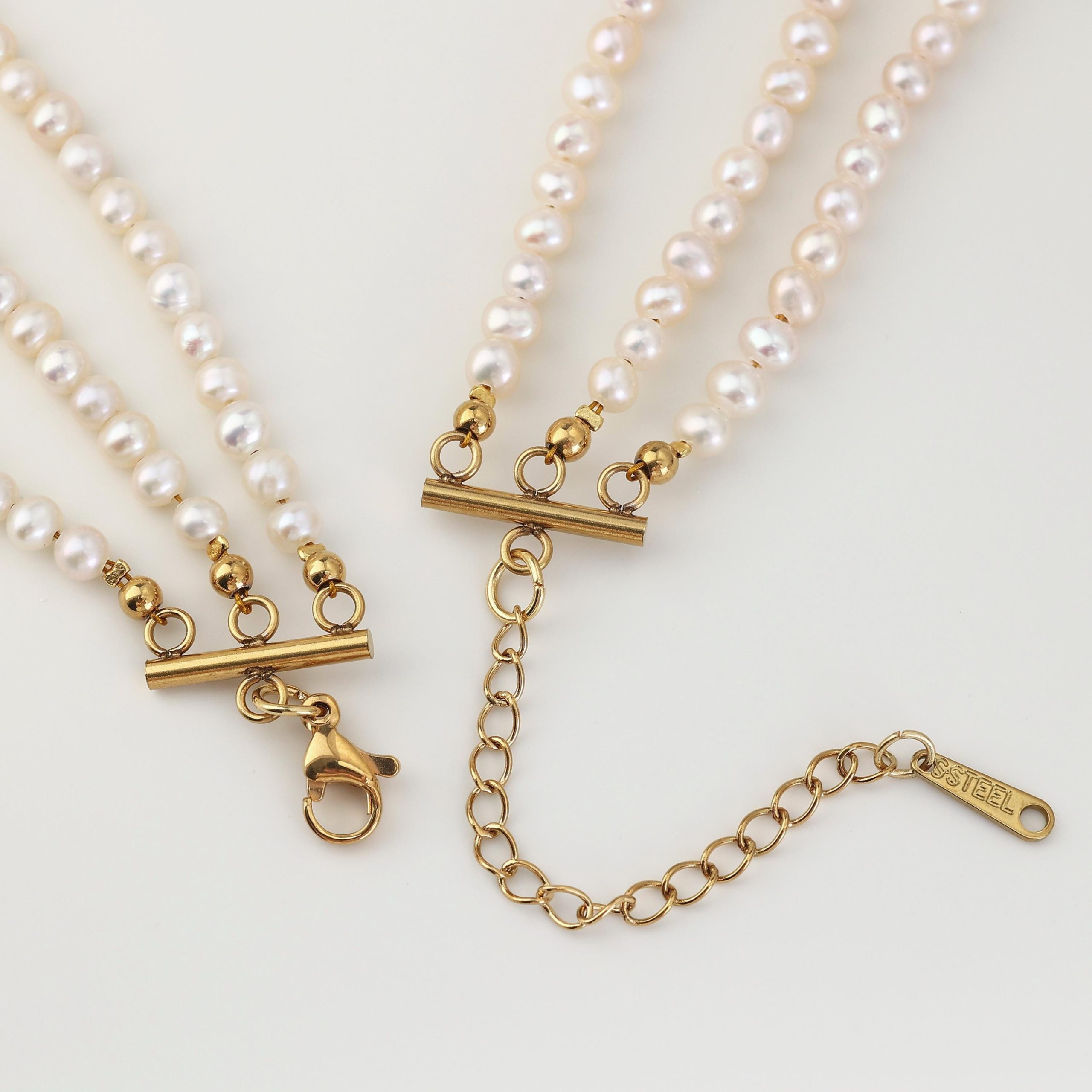 Tiny Freshwater Pearl Choker Necklace 3 Layered Thin Tiny Freshwater Pearl Choker Necklace 3 Layered Thin