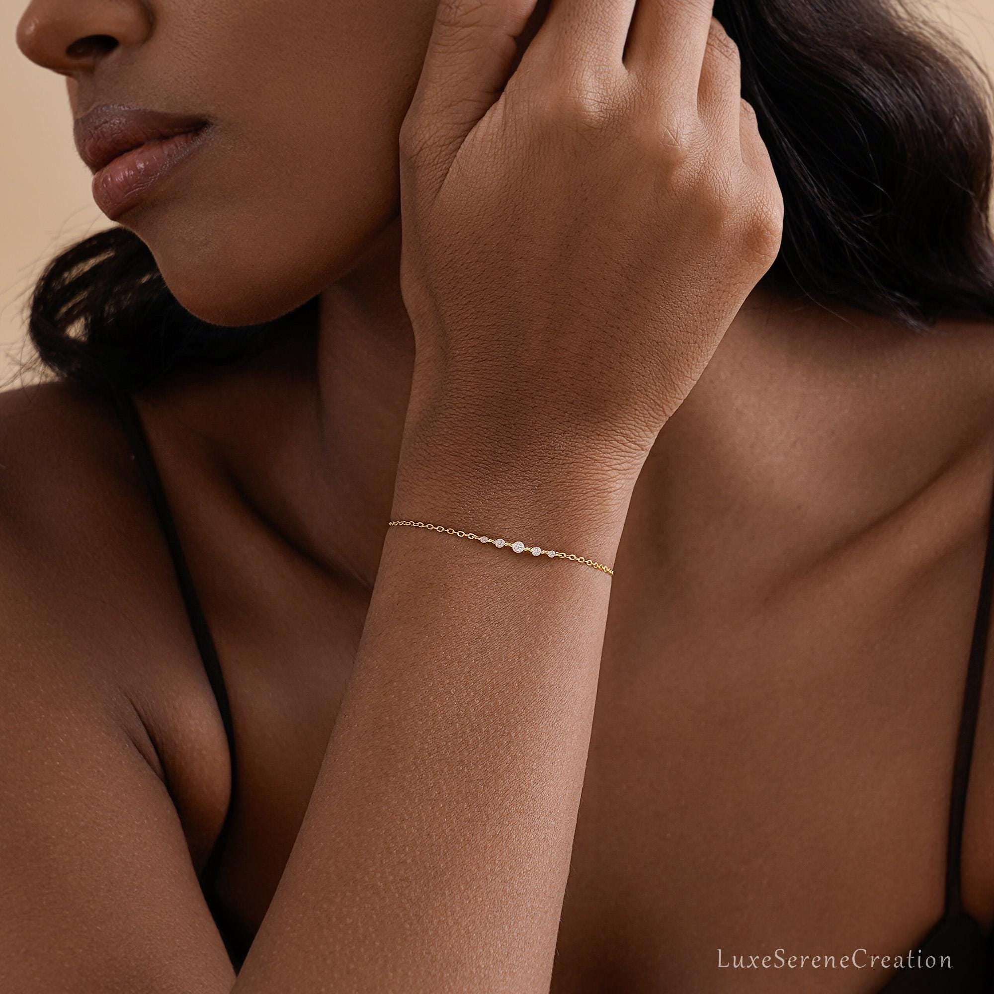 Minimalist Diamond Bracelet S925 Silver Daily Stackable Dainty Minimalist Diamond Bracelet S925 Silver Daily Stackable Dainty