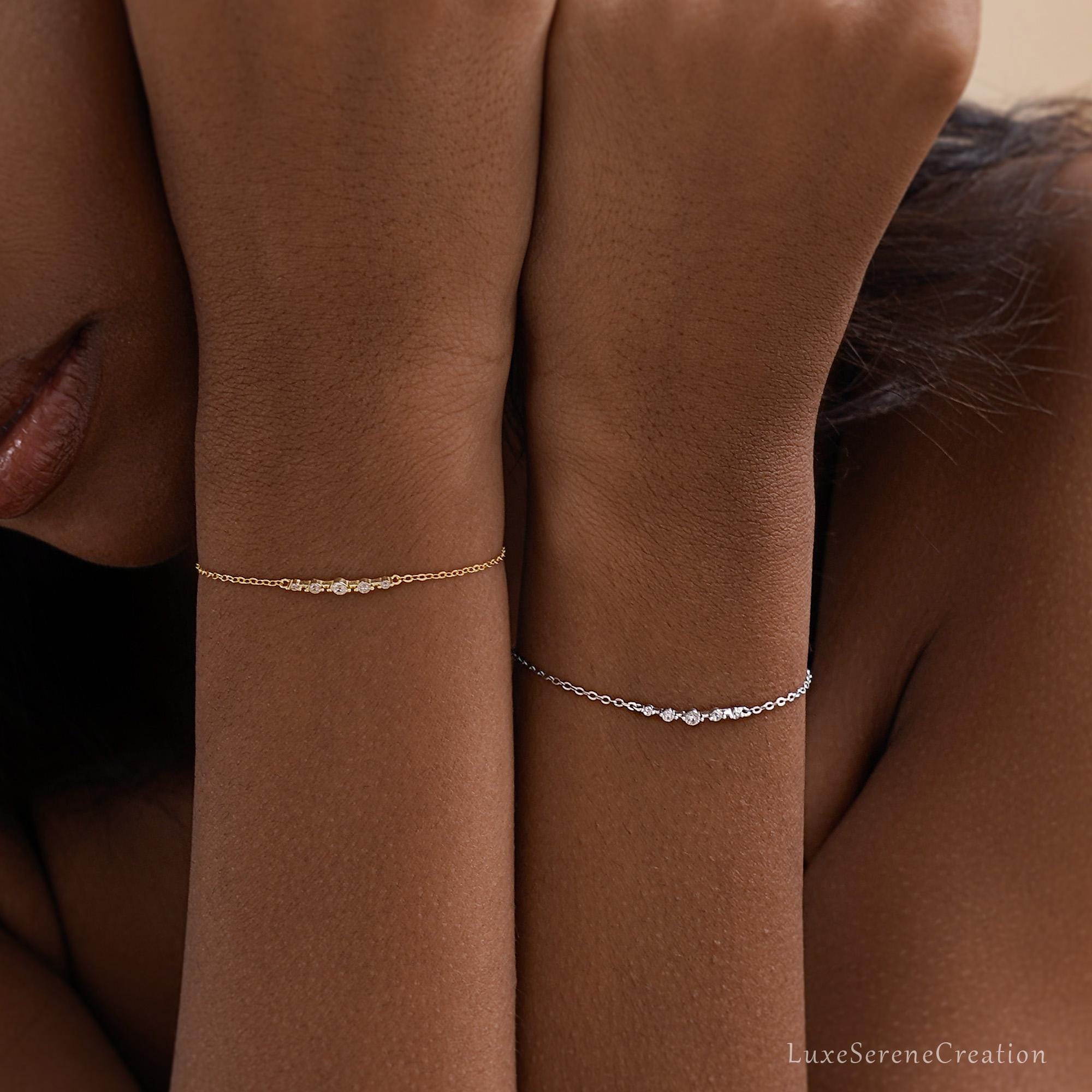 Minimalist Diamond Bracelet S925 Silver Daily Stackable Dainty Minimalist Diamond Bracelet S925 Silver Daily Stackable Dainty